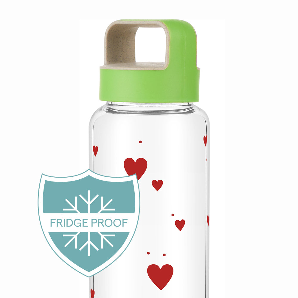 Borosil All Hearts Glass Bottle w Husk Lid, 750ml