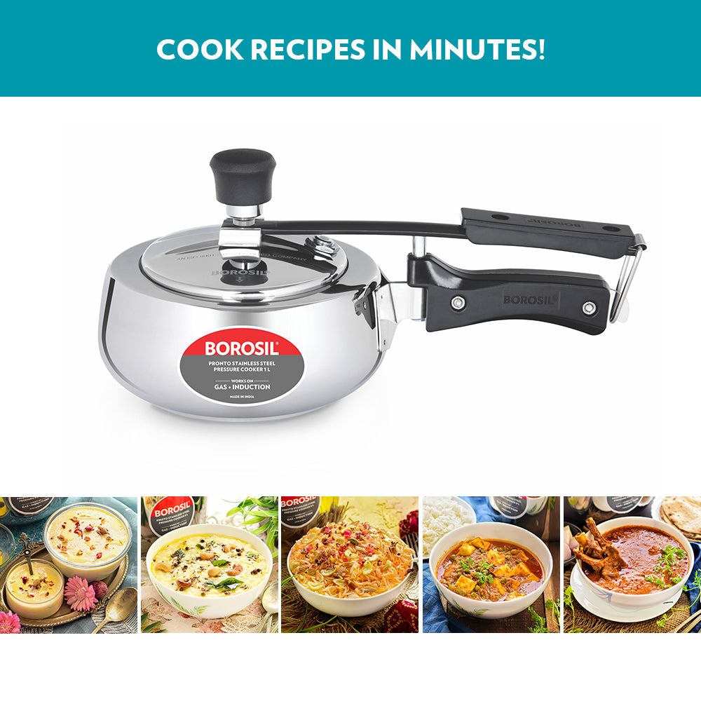 Borosil Pronto SS Pressure Cooker, 1L