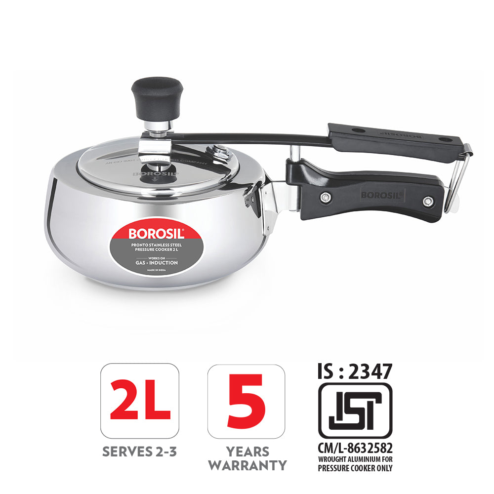 Borosil Pronto SS Pressure Cooker, 2L
