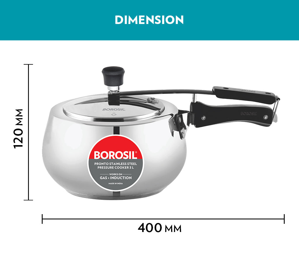 Borosil Pronto SS Pressure Cooker, 3L