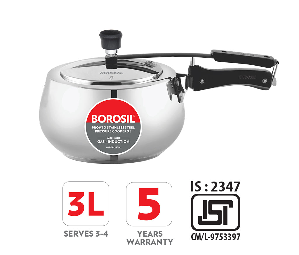 Borosil Pronto SS Pressure Cooker, 3L