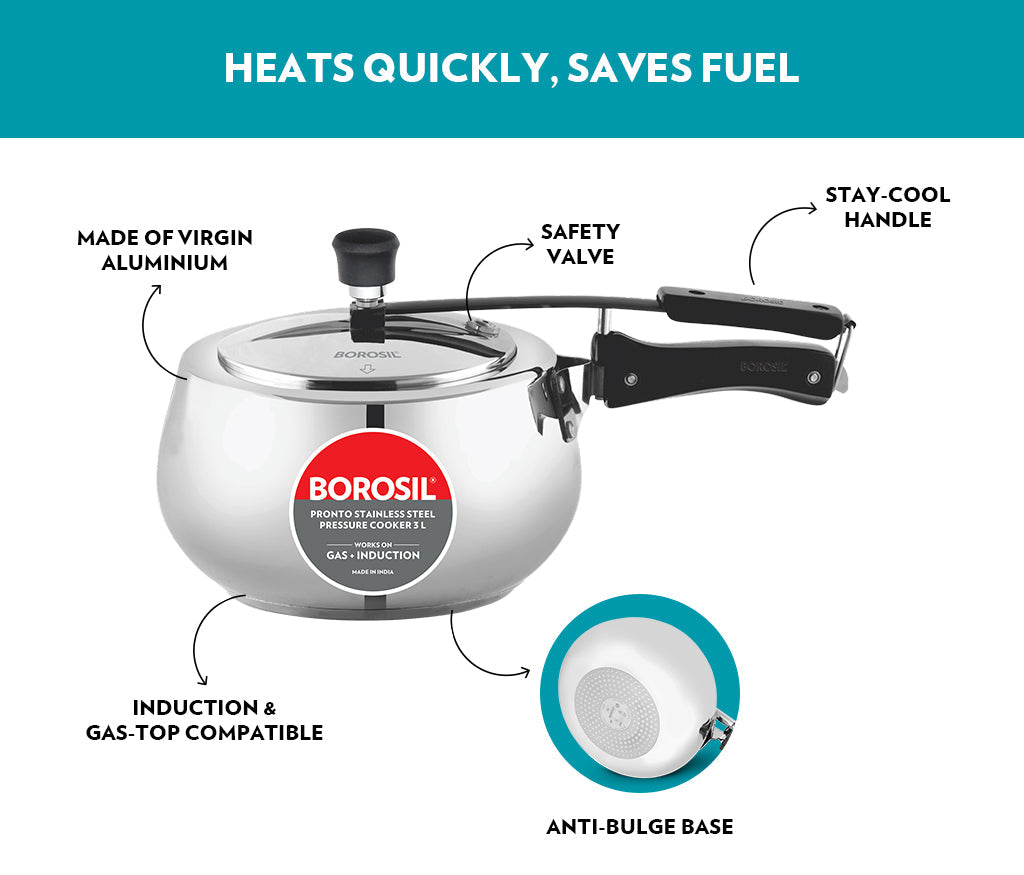 Borosil Pronto SS Pressure Cooker, 3L