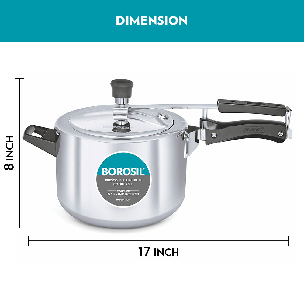 Borosil Presto Aluminium Pressure Cooker, 5L
