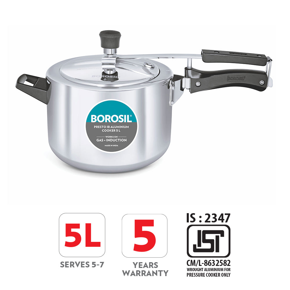 Borosil Presto Aluminium Pressure Cooker, 5L