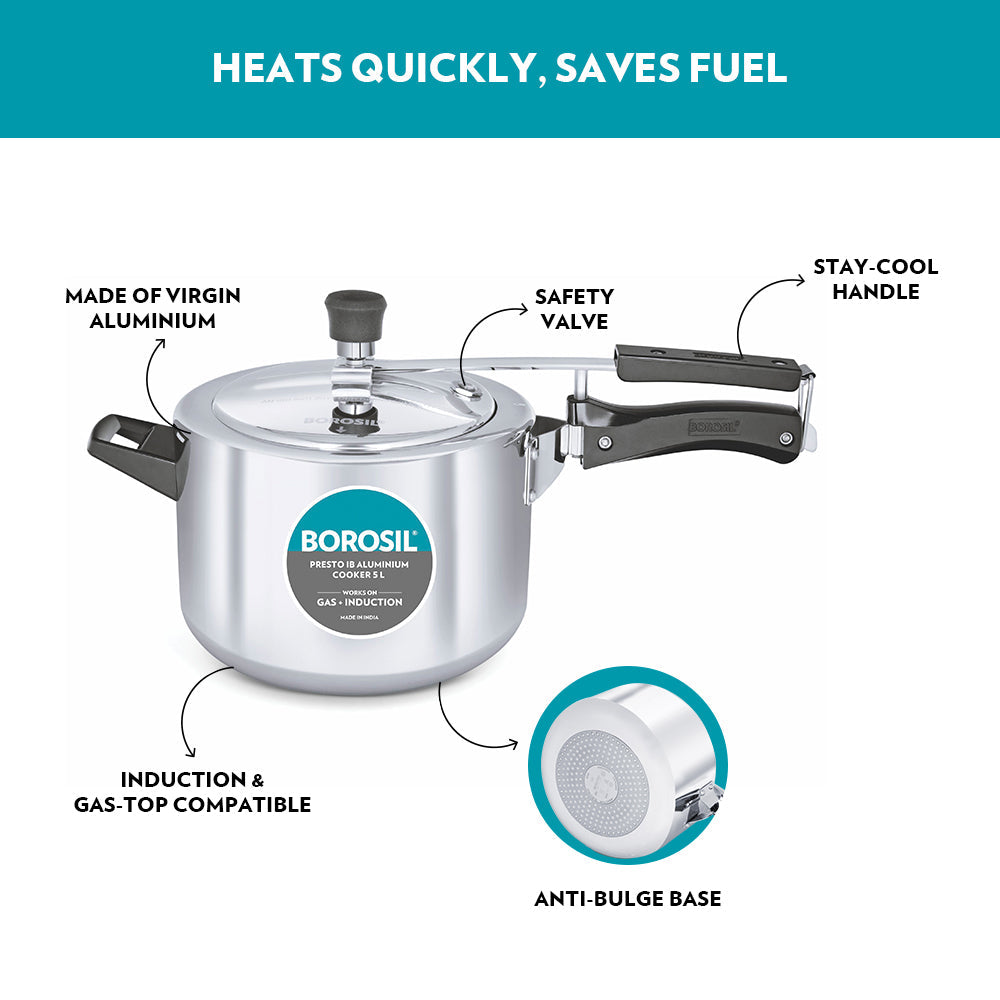 Borosil Presto Aluminium Pressure Cooker, 5L