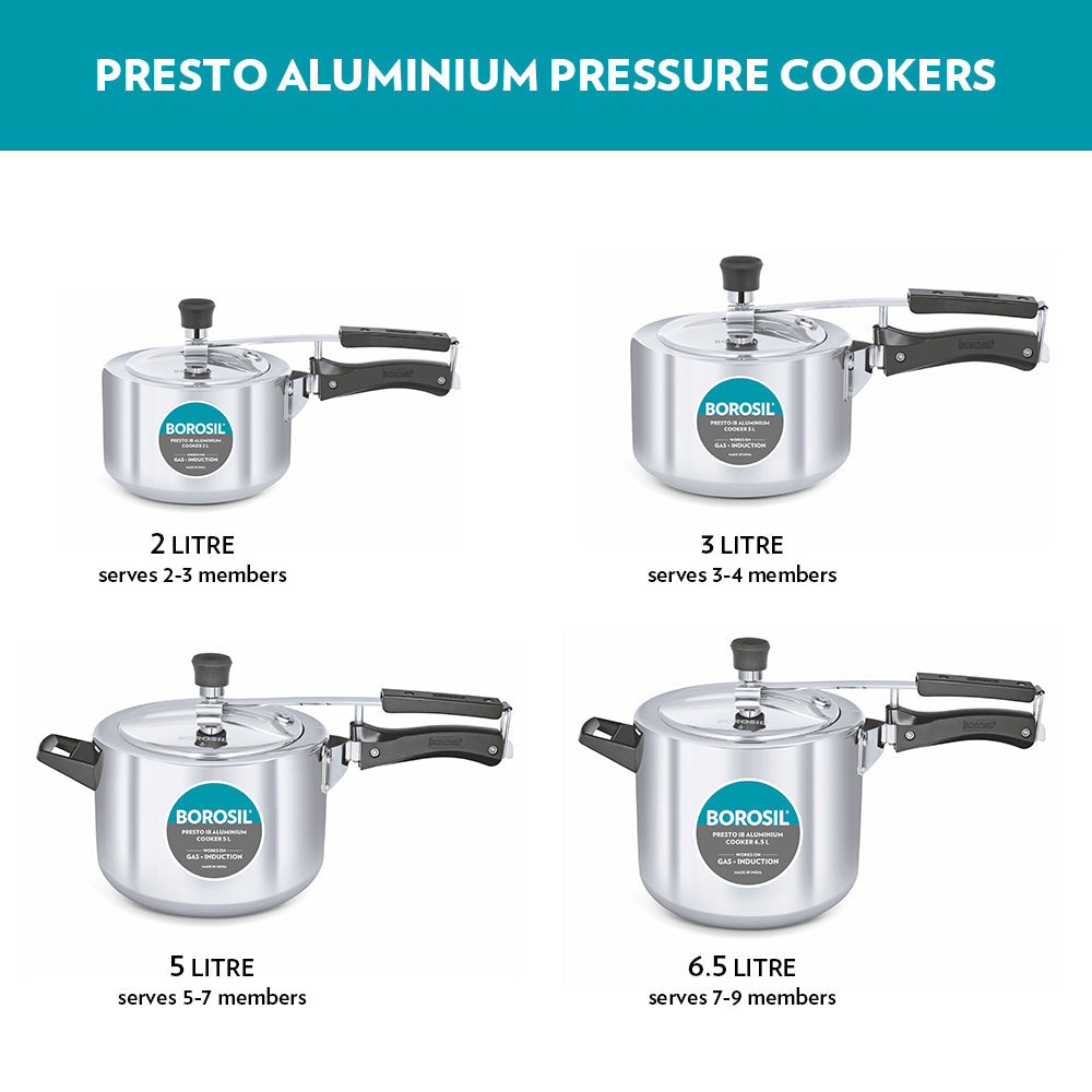 Borosil Presto Aluminium Pressure Cooker, 5L