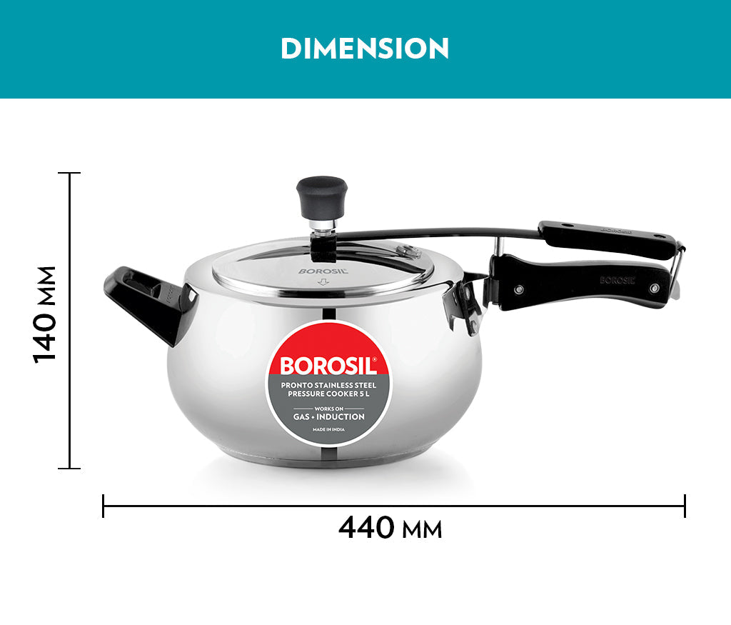 Borosil Pronto SS Pressure Cooker, 5L