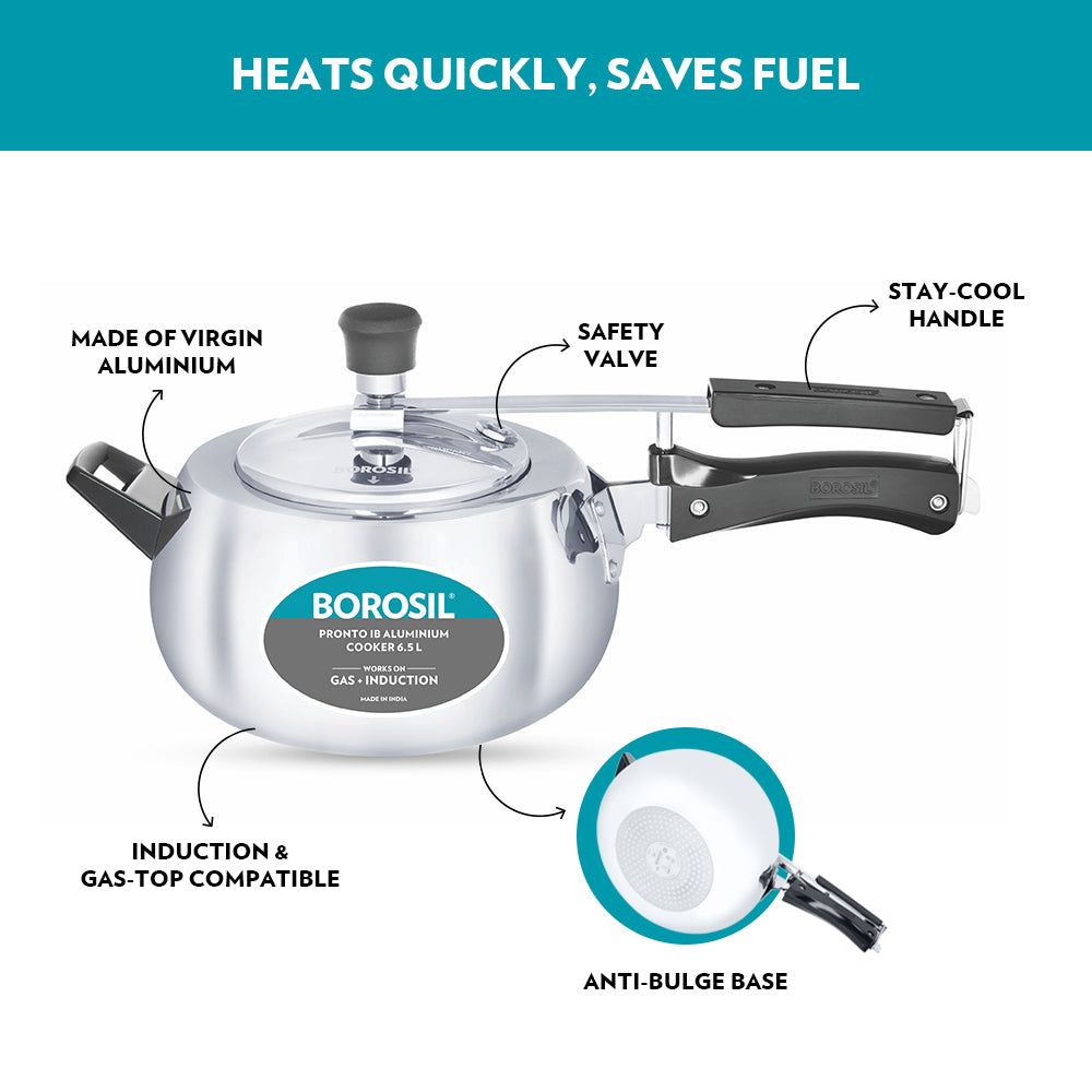 Borosil Pronto Aluminium Pressure Cooker, 6.5L