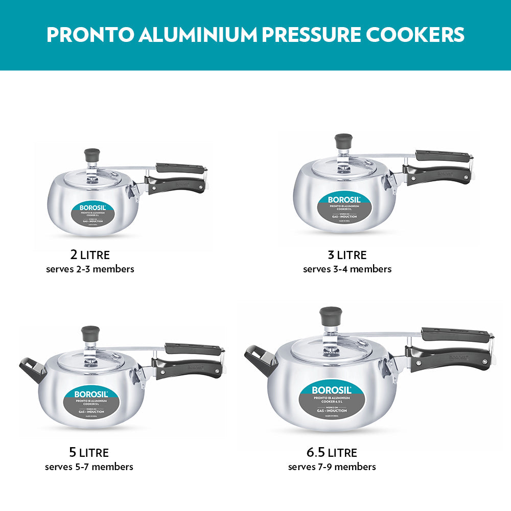 Borosil Pronto Aluminium Pressure Cooker, 6.5L
