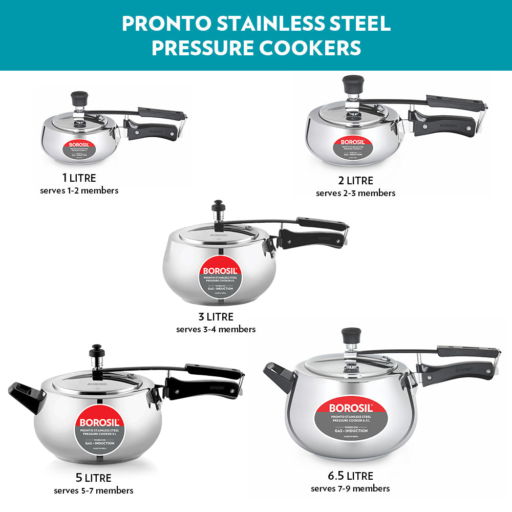 Borosil Pronto SS Pressure Cooker, 6.5L