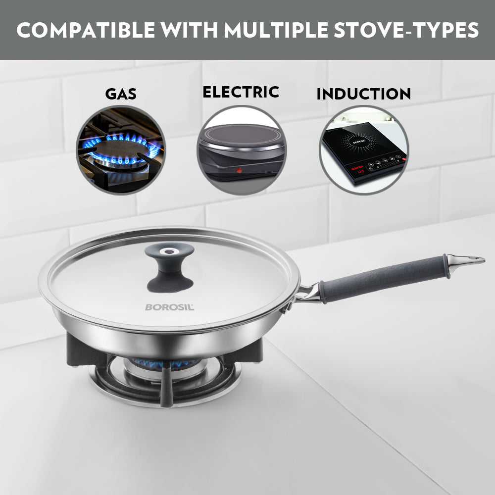 Borosil Cookfresh Triply Frying Pan (Silicone Handle + Lid)