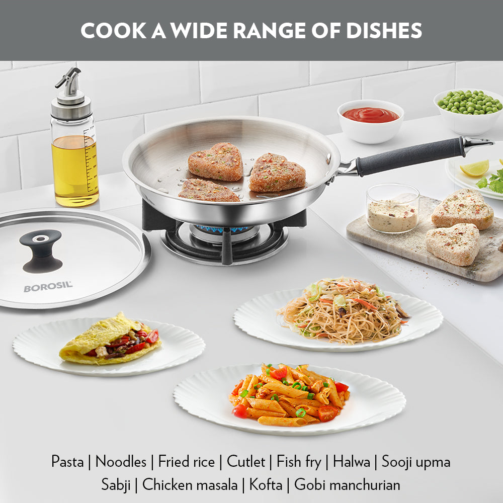 Borosil Cookfresh Triply Frying Pan (Silicone Handle + Lid)