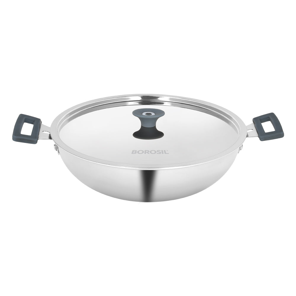 Borosil Cookfresh Triply Kadhai (Silicone Handle + Lid), 1.5L