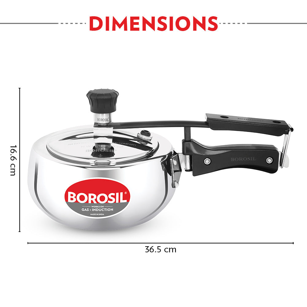 Borosil Pronto Tri-ply Inner Lid Pressure Cooker, 2.5L
