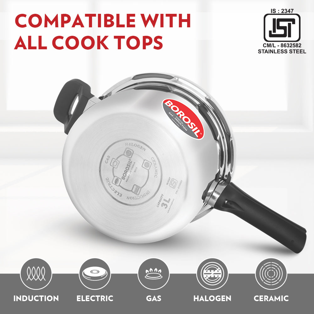Borosil Presto Tri-Ply Outer Lid Pressure Cooker, 3L