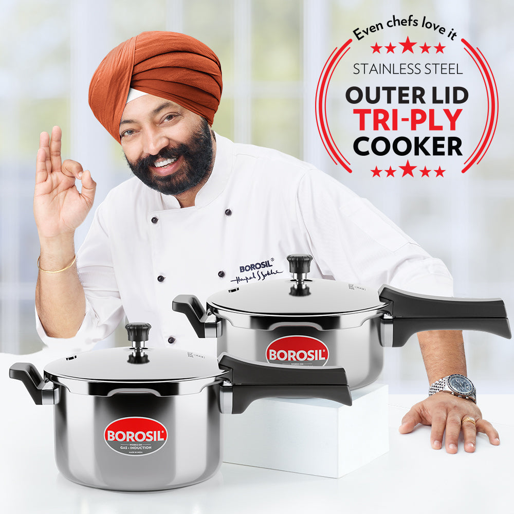 Borosil Presto Tri-Ply Outer Lid Pressure Cooker, 3L