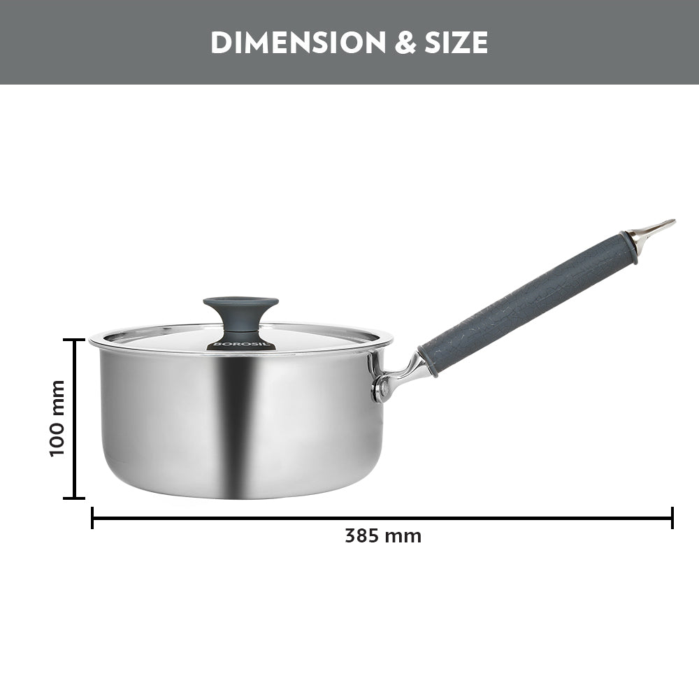 Borosil Cookfresh Triply Saucepan (Silicone Handle + Lid), 2.2L