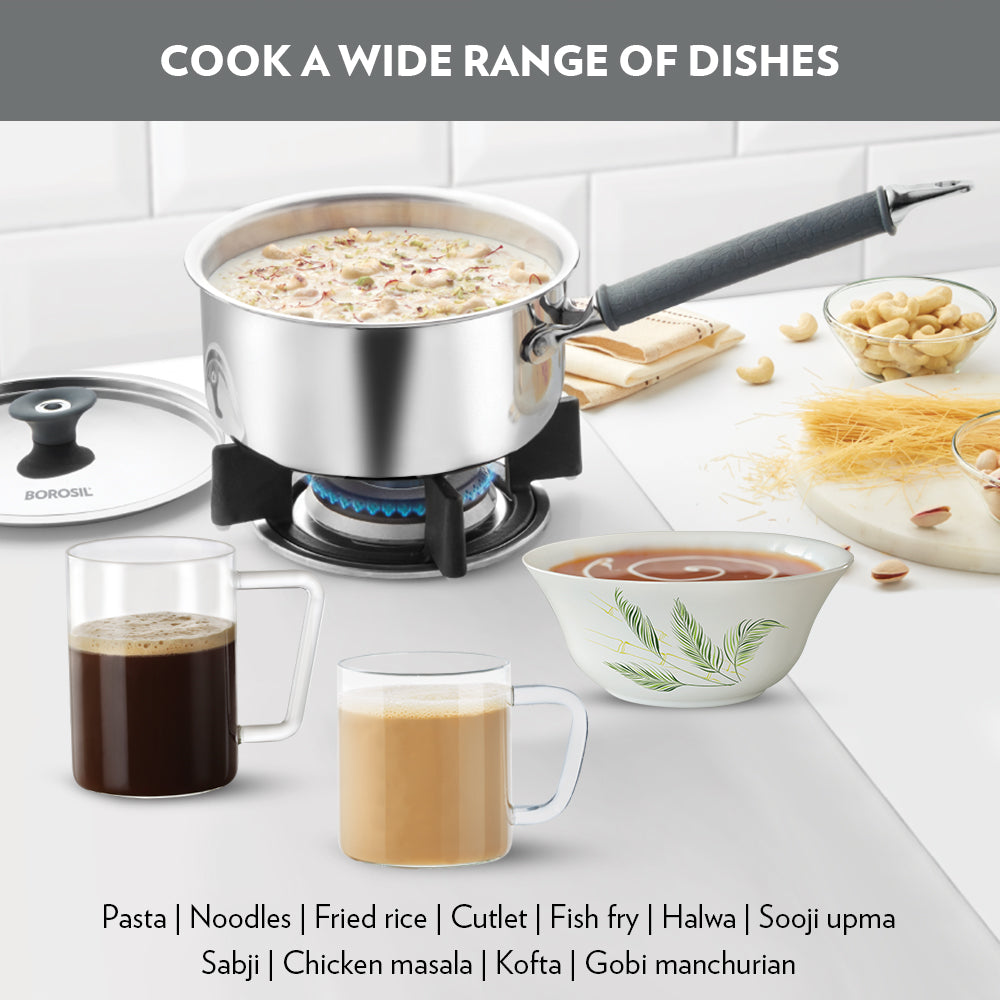 Borosil Cookfresh Triply Saucepan (Silicone Handle + Lid), 2.2L