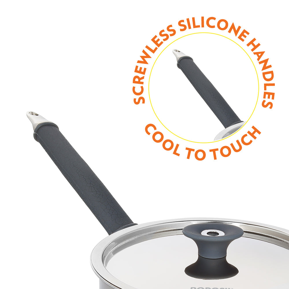 Borosil Cookfresh Triply Saucepan (Silicone Handle + Lid), 2.2L