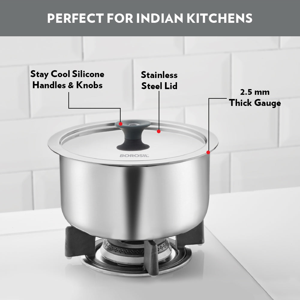 Borosil Cookfresh Triply Tope (Silicone Knob on Lid)