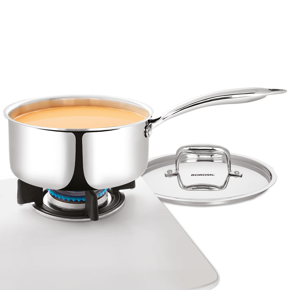 Borosil Cookfresh Triply Saucepan w Lid (Steel Handle), 2.1L/18cm