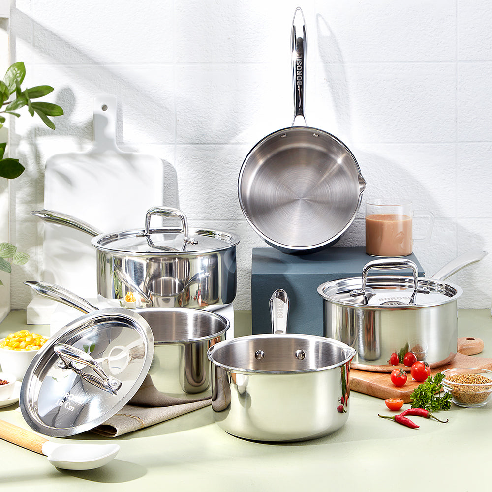 Borosil Cookfresh Triply Saucepan w Lid (Steel Handle), 2.7L/20cm