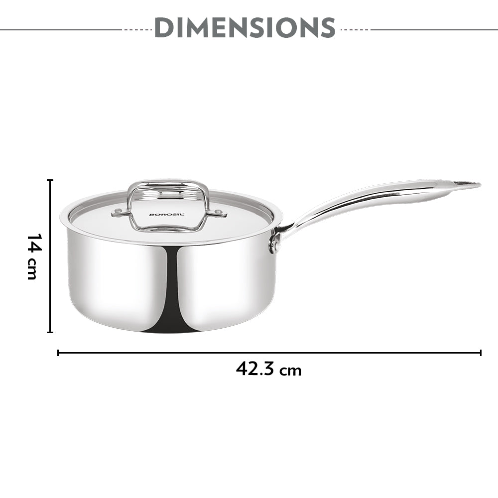 Borosil Cookfresh Triply Saucepan w Lid (Steel Handle), 2.7L/20cm