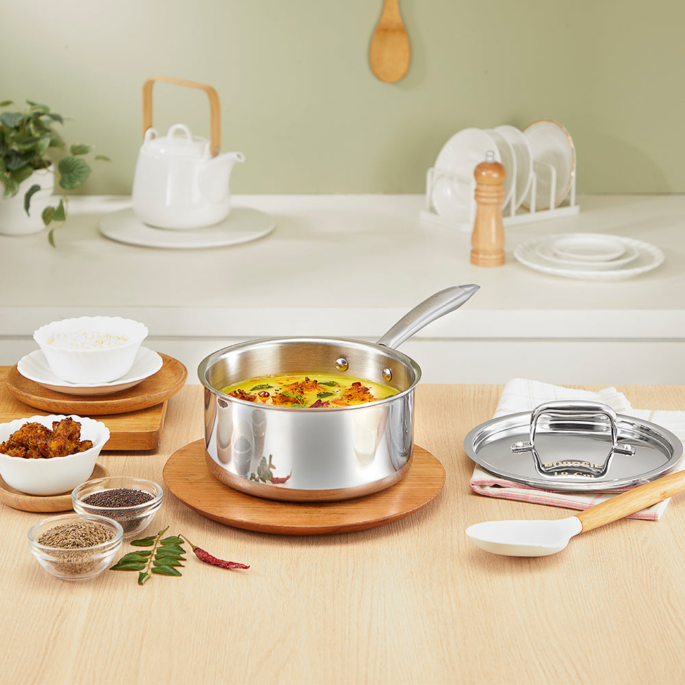 Borosil Cookfresh Triply Saucepan w Lid (Steel Handle), 2.7L/20cm