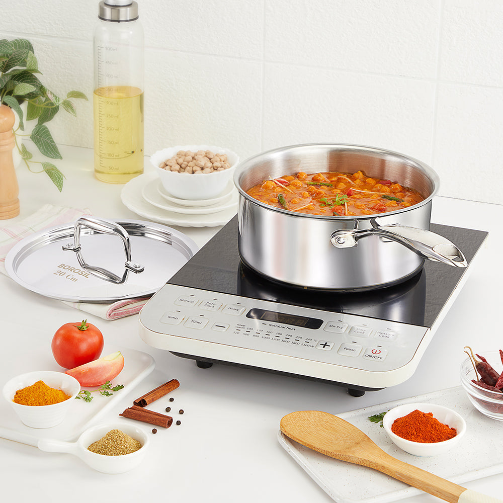 Borosil Cookfresh Triply Saucepan w Lid (Steel Handle), 2.7L/20cm