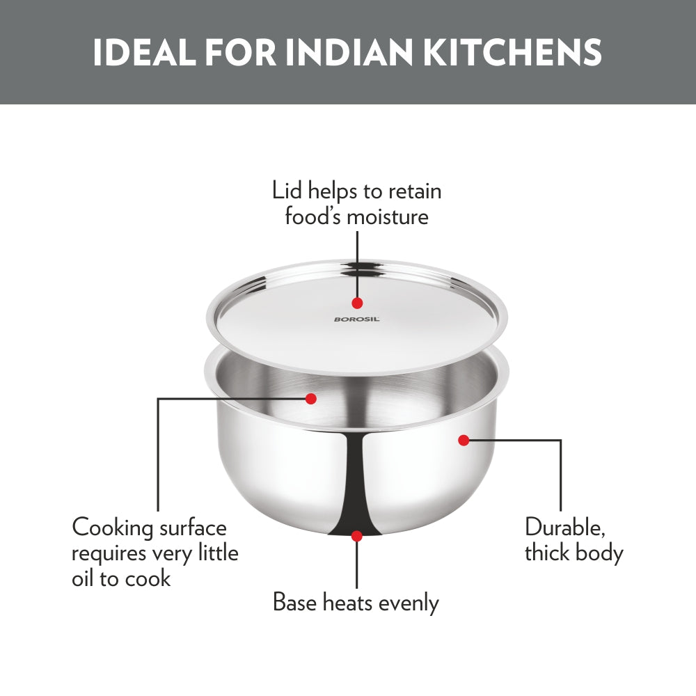 Borosil Cookfresh SS Triply Tope w Lid, 3.1L