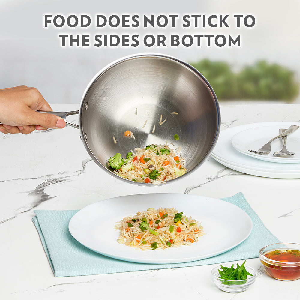 Borosil Cookfresh SS Tri-ply Wok with Lid, 3.5L/26cm