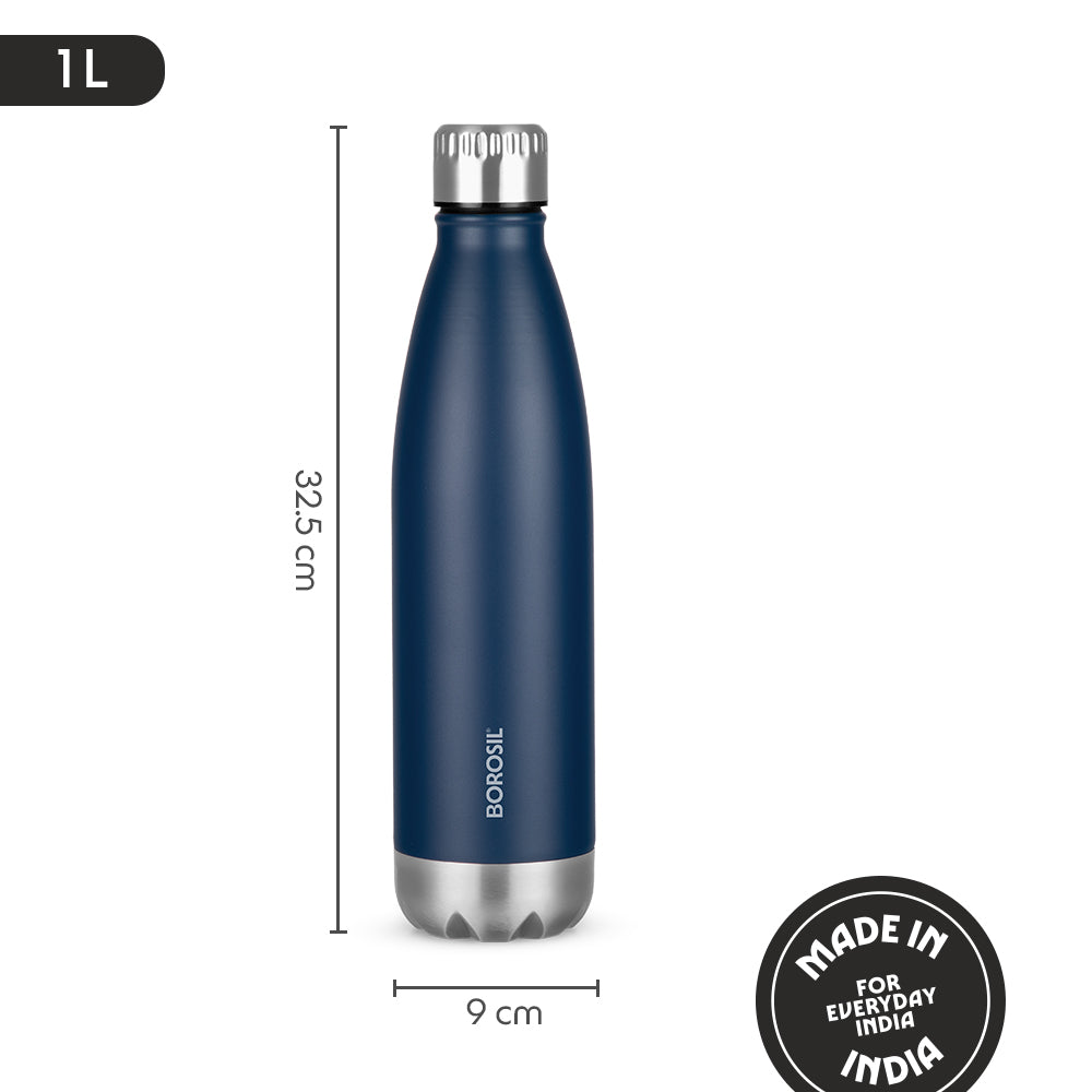 Borosil Bolt Insulated Bottle 1L, Blue