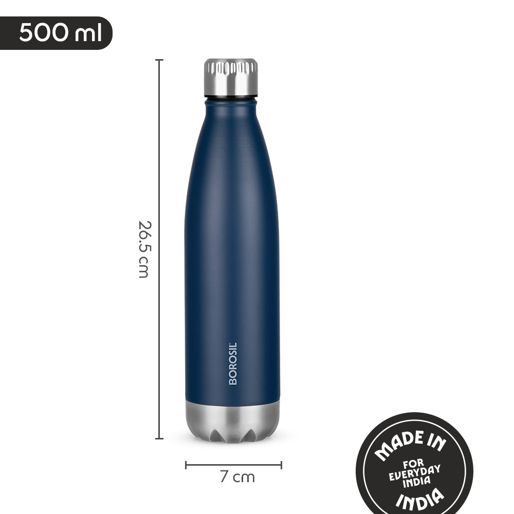 Borosil Bolt Insulated Bottle 500 ml, Blue