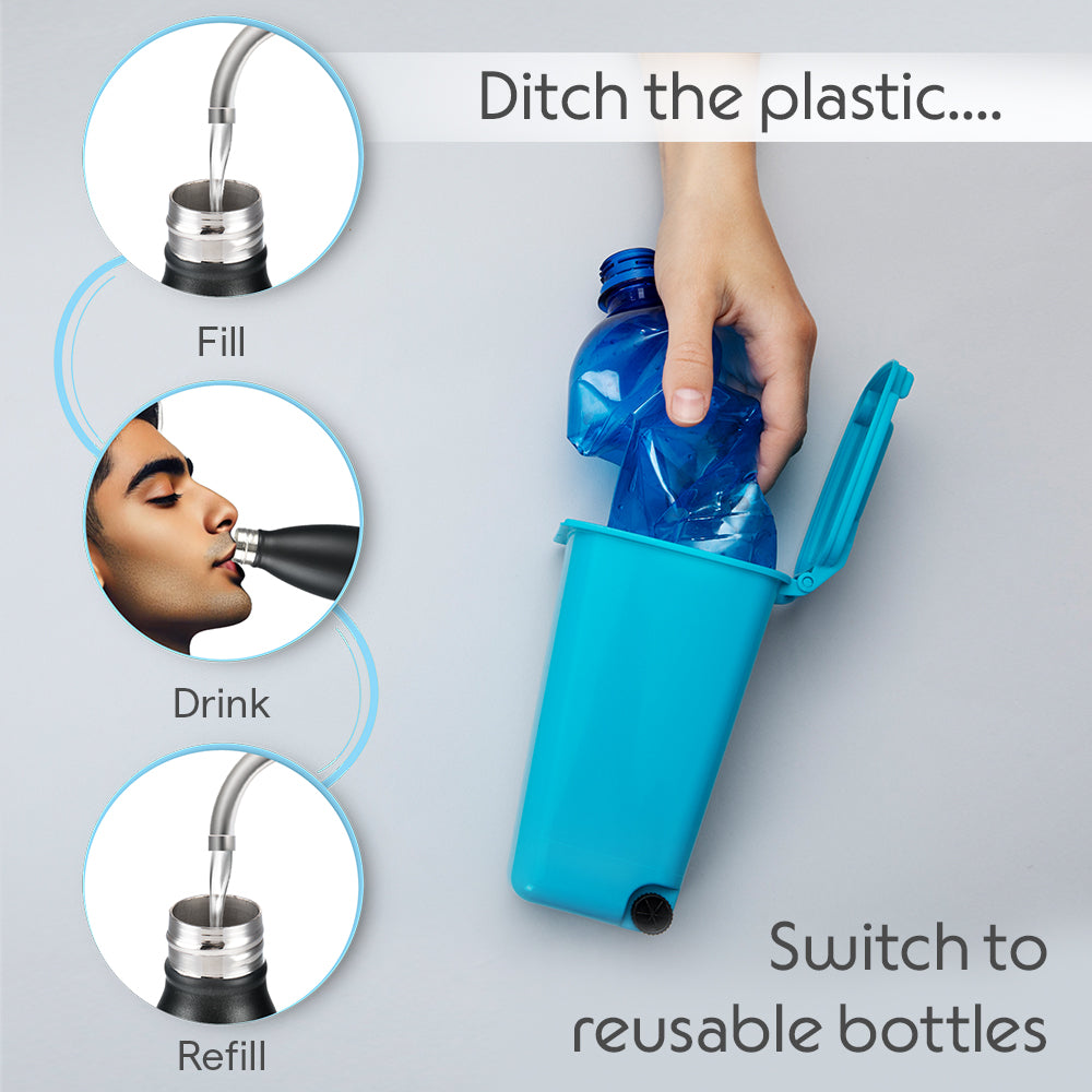 Borosil Bolt Insulated Bottle 1L, Matte Black