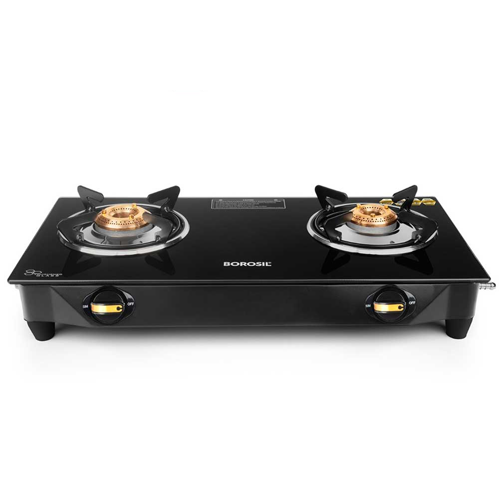 Borosil Flare Glasstop Gas stove, 2 Burners, 2burners(1large&1small)