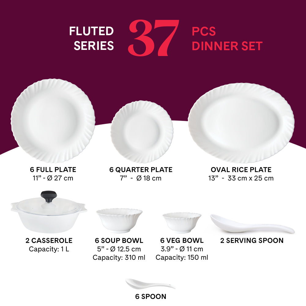 Larah by Borosil Regal Dinner Set, 37 pc