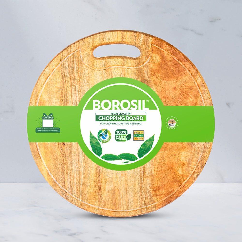 Borosil Wooden Round Chopping Board, 33 cm Dia