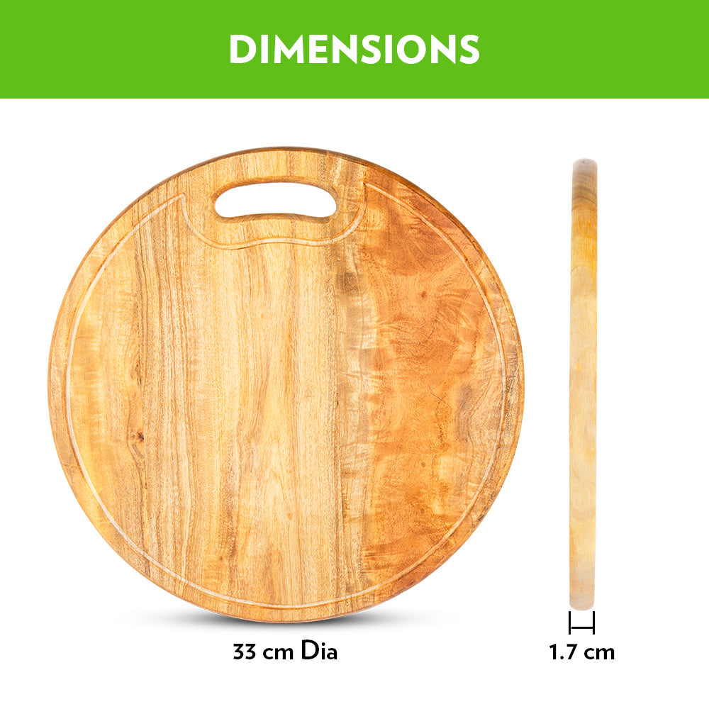 Borosil Wooden Round Chopping Board, 33 cm Dia