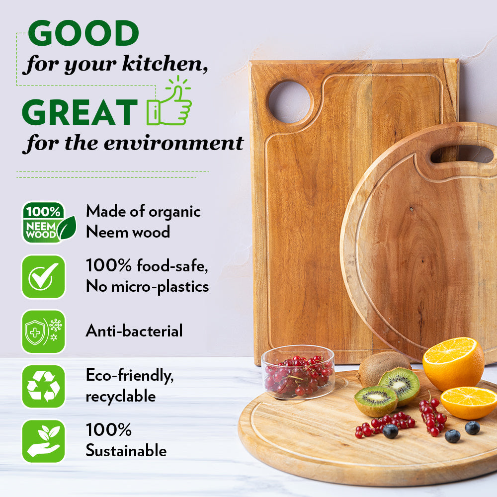 Borosil Wooden Round Chopping Board, 33 cm Dia