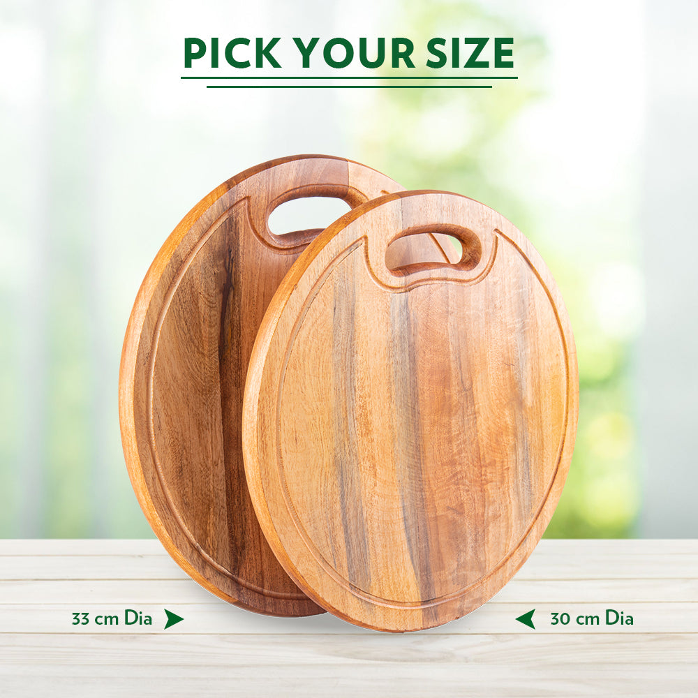 Borosil Wooden Round Chopping Board, 33 cm Dia