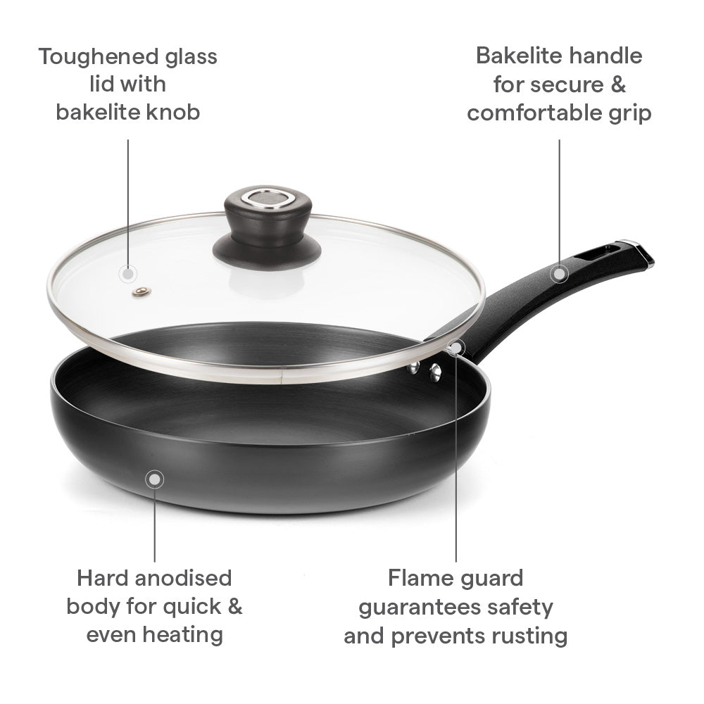 Hard Anodized Induction Base Fry Pan W Glass Lid, 26 cm / 2L