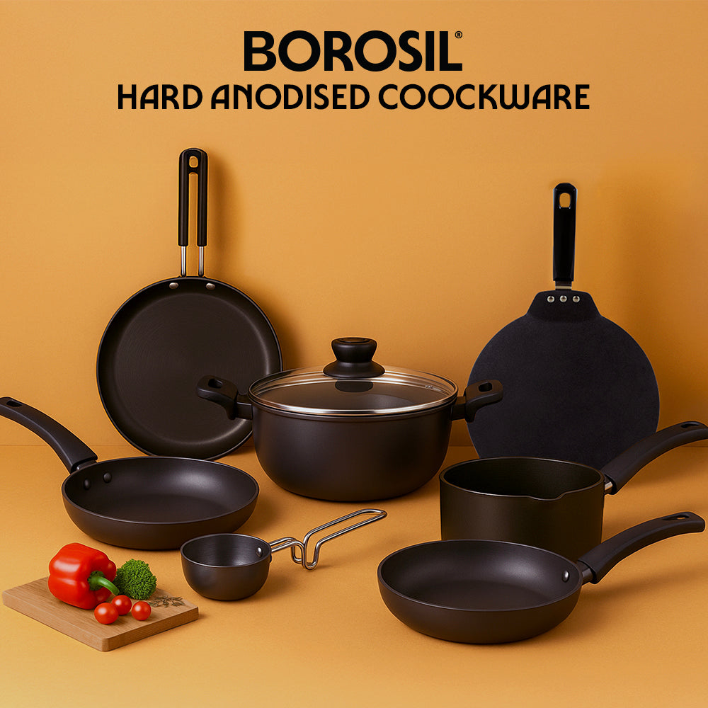 Hard Anodized Induction Base Deep Kadhai W Glass Lid, 22 cm / 2L