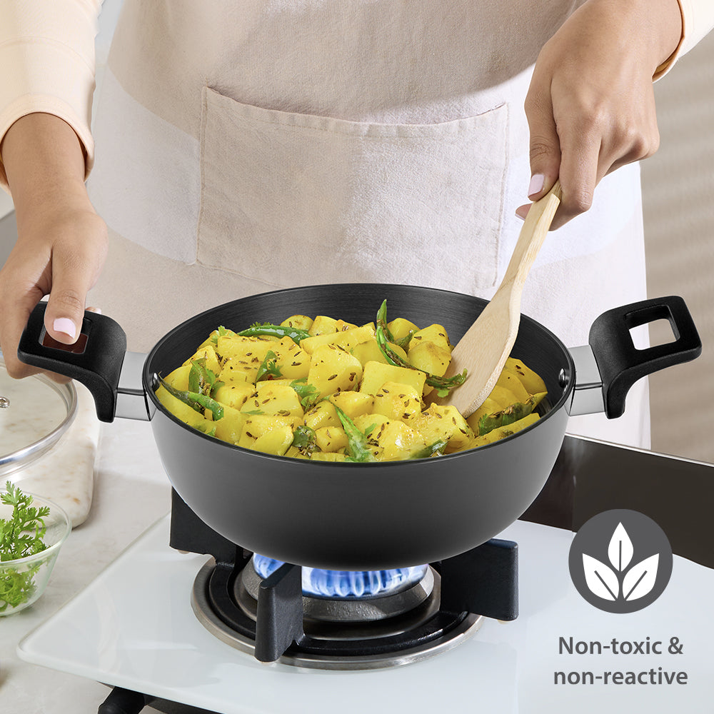 Hard Anodized Induction Base Deep Kadhai W Glass Lid, 26 cm / 4L