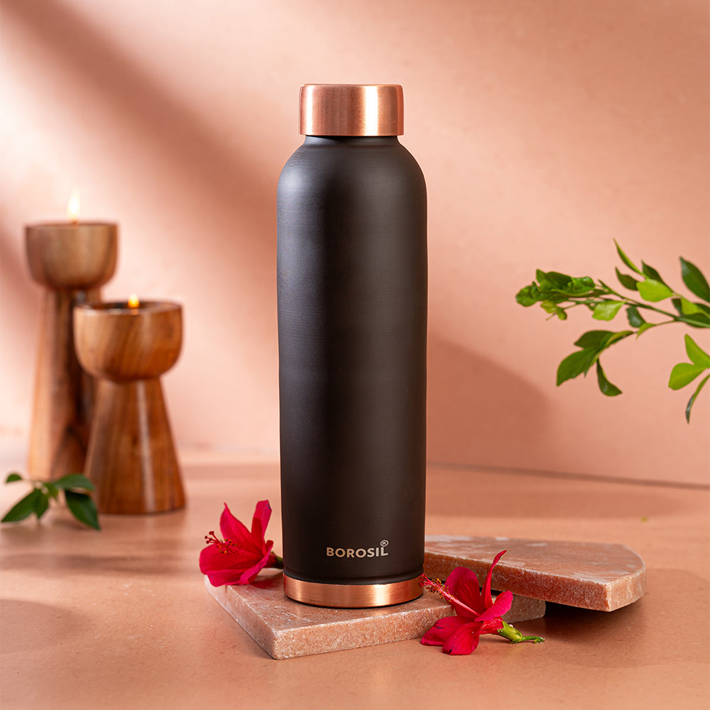Borosil ECO Colour Copper Bottle & Glass Set, Brown