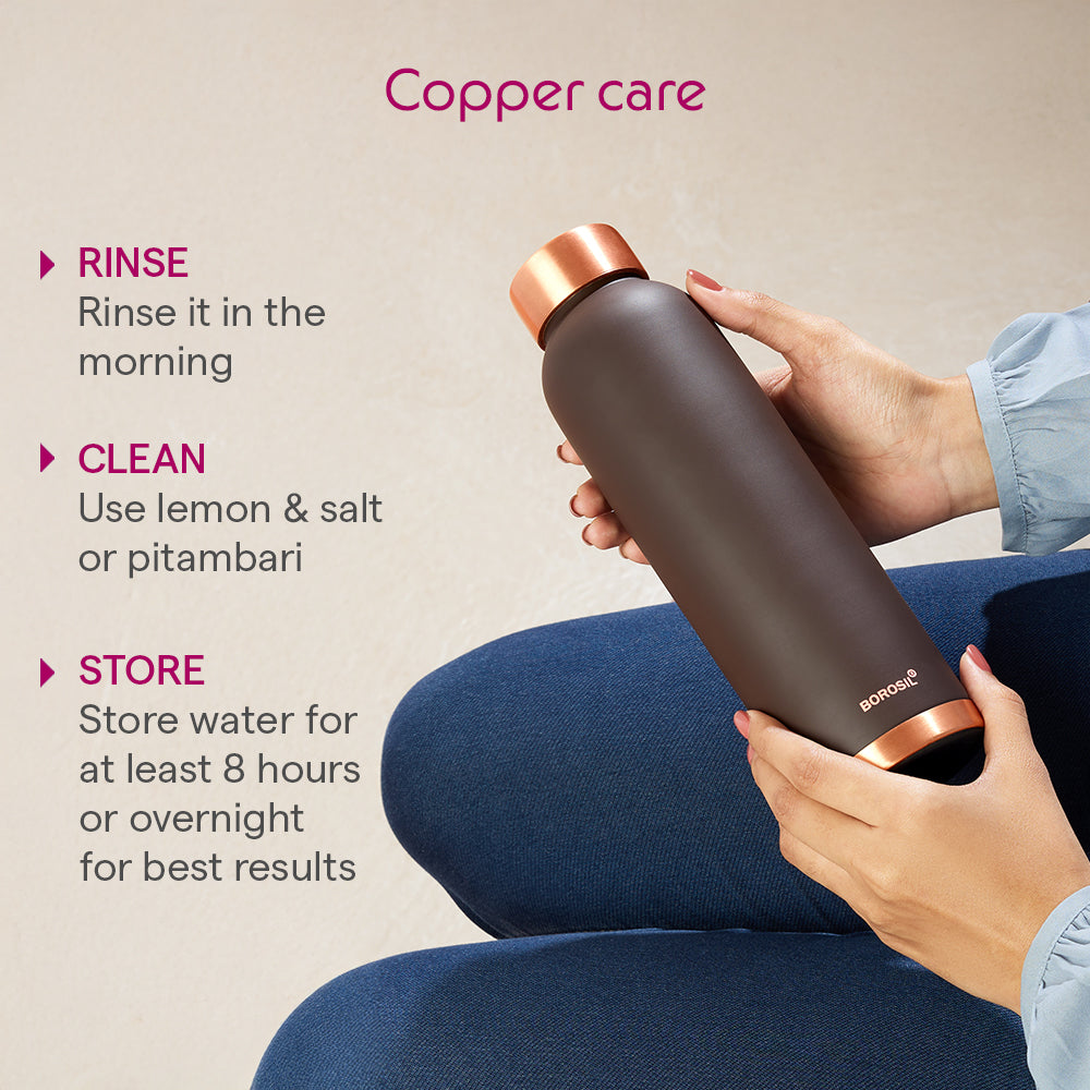 Borosil ECO Colour Copper Bottle & Glass Set, Brown