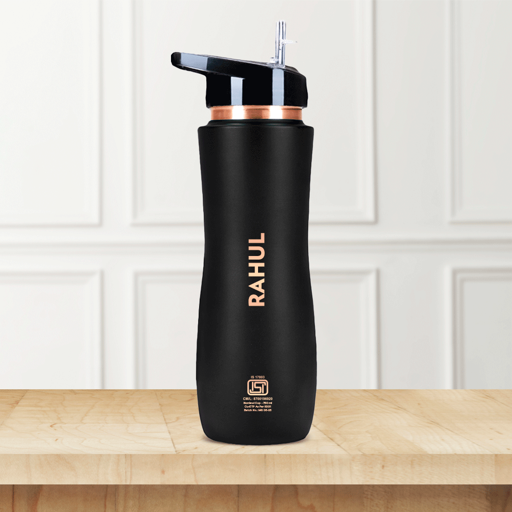 Borosil Sipper Copper Bottle, Black, 750ml, Personalised