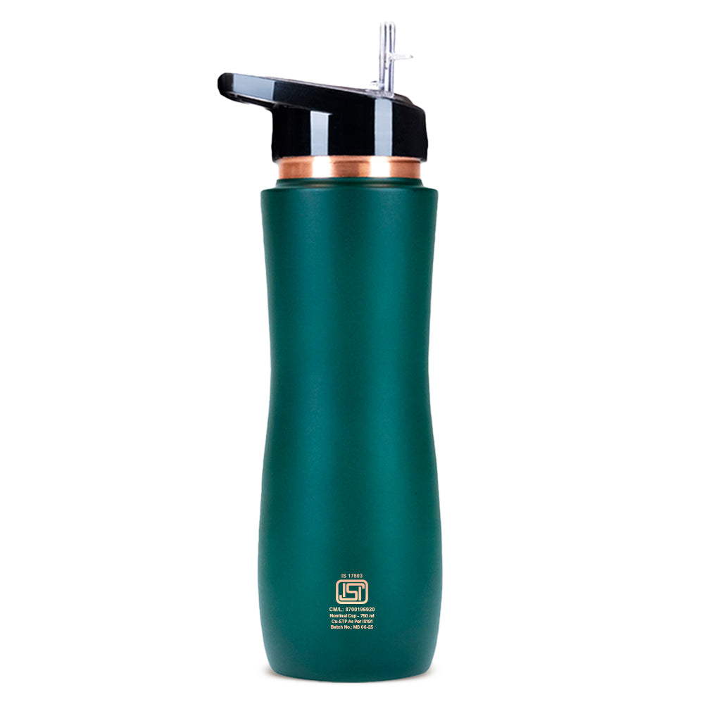 Borosil Sipper Copper Bottle, Green, 750ml