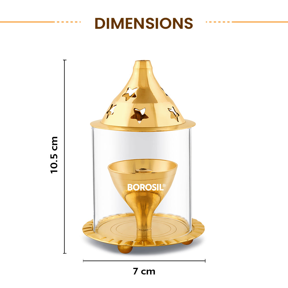 Borosil Akhand Diya, Brass, Small (TR)