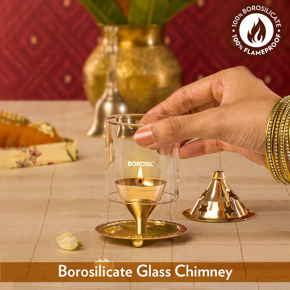 Borosil Akhand Diya, Brass, Small (TR)