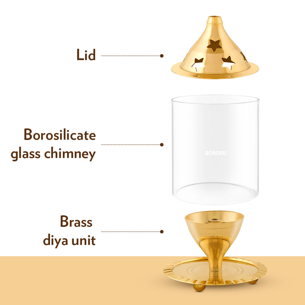 Borosil Akhand Diya, Brass, Small (TR)